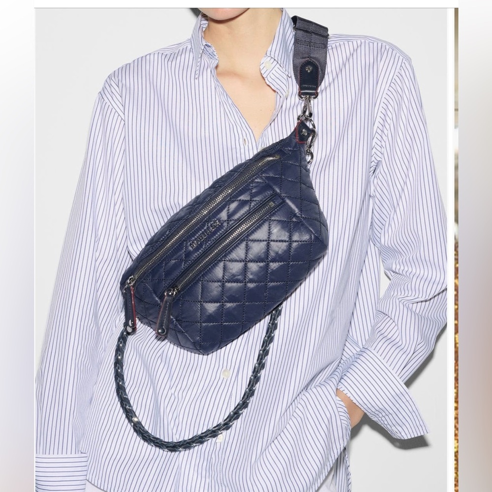 MZ Wallace Blue Quilted Crossbody Bag with Modern Design